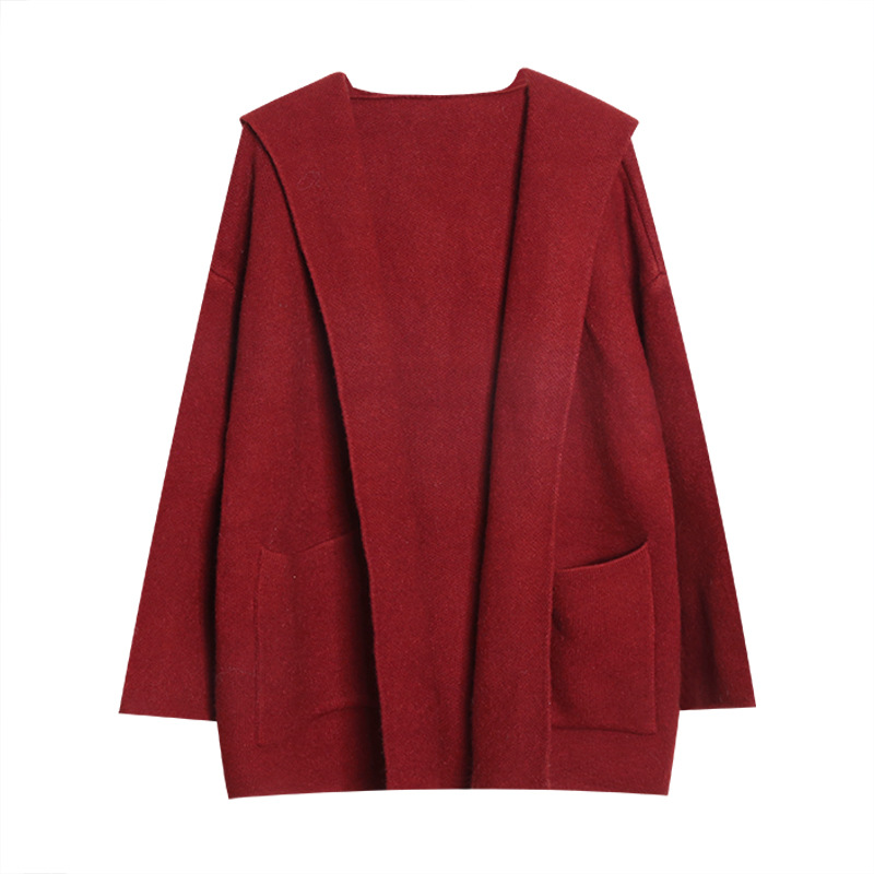 Hooded knitted cardigan top 16